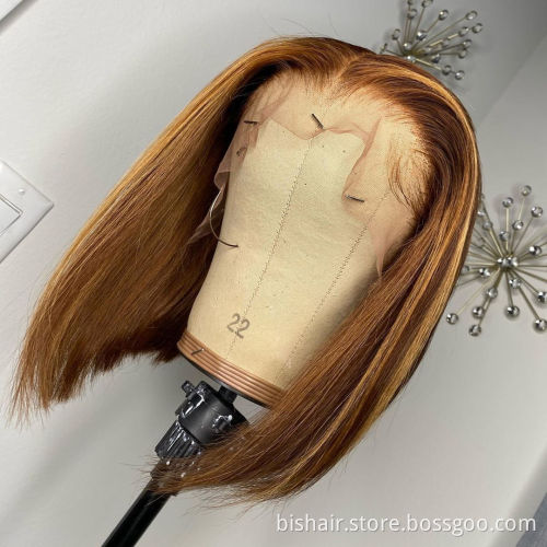 Bob 100% Real Hair Wig Straight Hair Wig 16 Inch Lace Front Wig Hair Brown Mixed Blond Natural Brazil Remy Color Short Wholesale